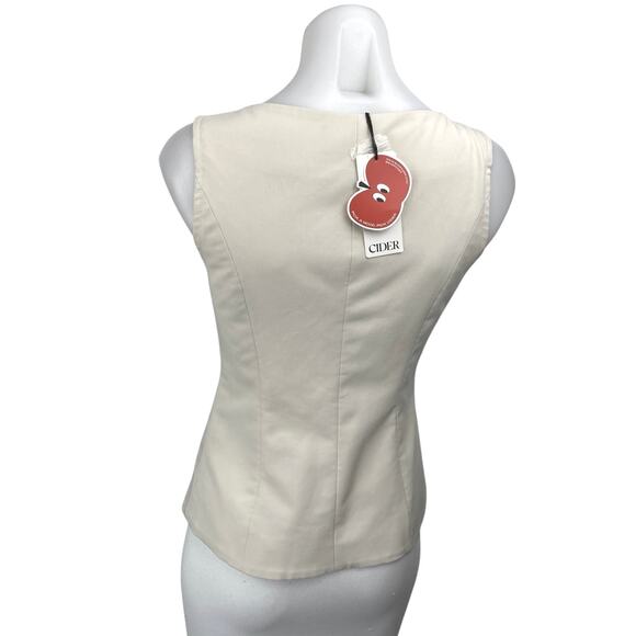 NEW Cider Women's Cream White Sleeveless Button Down Blazer Vest Tank Top Sz XS - Picture 2 of 5
